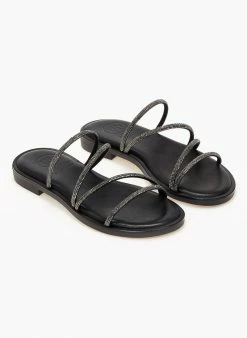 Σανδάλια δερμάτινα με στρας λουράκια Tfp - Μαύρο -The Fashion Project Κατάστημα sandalia dermatina tfp me strass lourakia 101687 x9a0