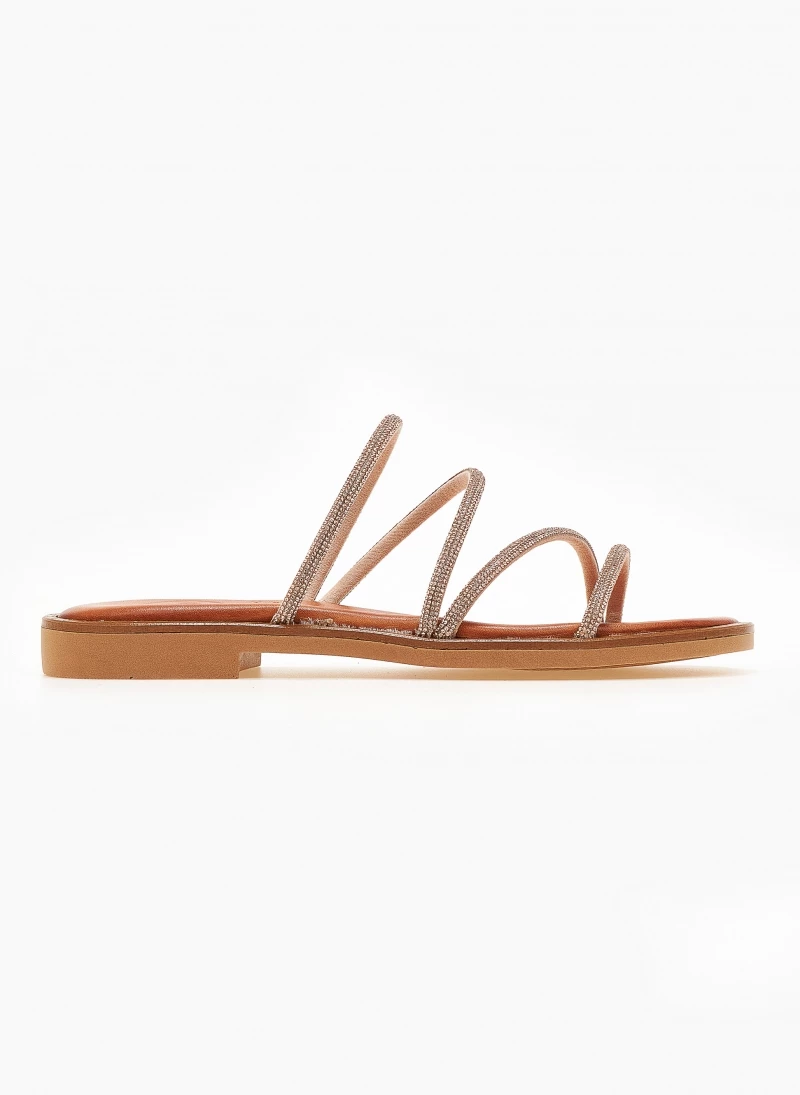 Σανδάλια δερμάτινα με στρας λουράκια tfp - Χαλκός Σανδάλια δερμάτινα με στρας λουράκια Tfp - Χαλκός -The Fashion Project Κατάστημα sandalia dermatina tfp me strass lourakia 101688 25js
