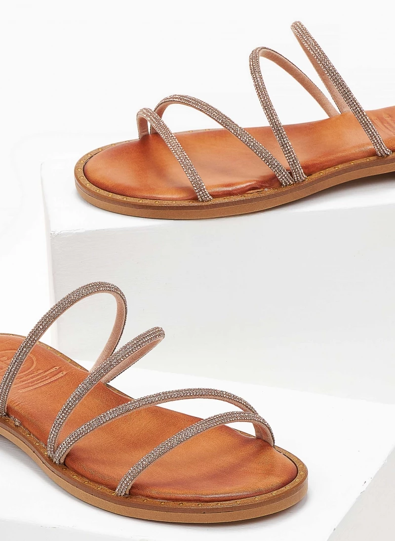 Σανδάλια δερμάτινα με στρας λουράκια tfp - Χαλκός Σανδάλια δερμάτινα με στρας λουράκια Tfp - Χαλκός -The Fashion Project Κατάστημα sandalia dermatina tfp me strass lourakia 101688 bo23