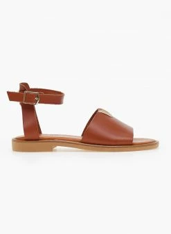 Σανδάλια δερμάτινα με χρυσή λεπτομέρεια Tfp - Ταμπά -The Fashion Project Κατάστημα sandalia dermatina tfp me xrusi leptomereia 101249 xbom