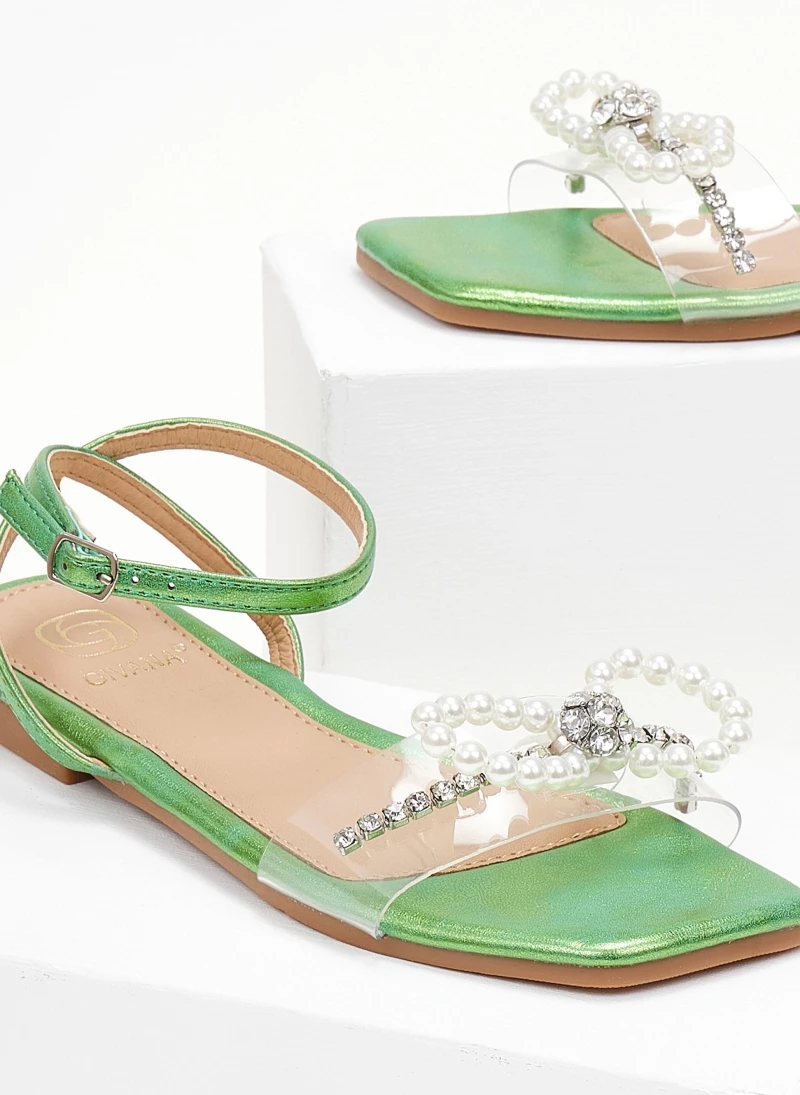 Σανδάλια με στρας κσι πέρλες - Πράσινο The Fashion Project Σανδάλια με στρας κσι πέρλες - Πράσινο -The Fashion Project Κατάστημα sandalia diafaneia me fiogko kai perles 104775 66ku