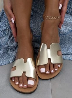 Σανδάλια δερμάτινα με άνοιγμα Estil - Χρυσό