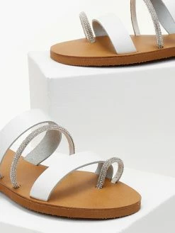 The Fashion Project Σανδάλια δερμάτινα με λουράκια και Strass Estil - Λευκό -The Fashion Project Κατάστημα sandalia estil dermatina me leptes fases kai stras 105455 kzon
