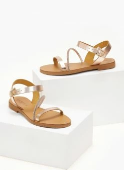 Σανδάλια δερμάτινα με λοξό Strass λουράκι Estil - Χαλκός -The Fashion Project Κατάστημα sandalia estil dermatina me lokso strass louraki 105945 jp0a