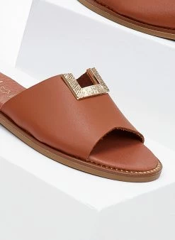 Σανδάλια δερμάτινα με μεταλλική αγκράφα Estil - Ταμπά -The Fashion Project Κατάστημα sandalia estil dermatina me metalliki agkrafa 101186 b8gj