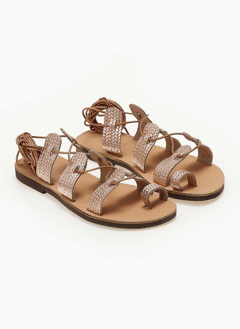 Σανδάλια δερμάτινα με κορδόνια estil - Χαλκός Σανδάλια δερμάτινα με κορδόνια Estil - Χαλκός -The Fashion Project Κατάστημα sandalia estil dermatina me pattern psatha 104743 2p0l