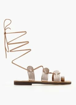 Σανδάλια δερμάτινα με κορδόνια Estil - Χαλκός