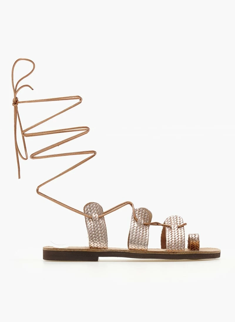 Σανδάλια δερμάτινα με κορδόνια estil - Χαλκός Σανδάλια δερμάτινα με κορδόνια Estil - Χαλκός -The Fashion Project Κατάστημα sandalia estil dermatina me pattern psatha 104743 6f3a