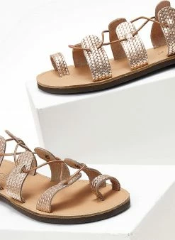 Σανδάλια δερμάτινα με κορδόνια Estil - Χαλκός 4 Σανδάλια δερμάτινα με κορδόνια Estil - Χαλκός -The Fashion Project Κατάστημα sandalia estil dermatina me pattern psatha 104743 gbkb