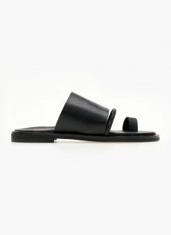 Σανδάλια δερμάτινα με στρας Estil - Μαύρο