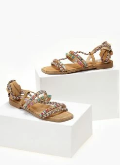 The Fashion Project Σανδάλια με τρουκς και κορδόνια - Κάμελ -The Fashion Project Κατάστημα sandalia lace up me xrwmatista trouks 104649 8dpk