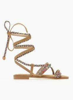 The Fashion Project Σανδάλια με τρουκς και κορδόνια - Κάμελ -The Fashion Project Κατάστημα sandalia lace up me xrwmatista trouks 104649 nzke