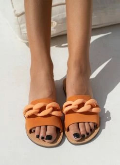 Σανδάλια δερμάτινα με αλυδίσα Estil - Πορτοκαλί