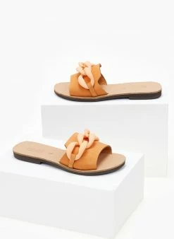 Σανδάλια δερμάτινα με αλυδίσα Estil - Πορτοκαλί -The Fashion Project Κατάστημα sandalia nubuck estil me mat kokalini alusida 104277 uskk