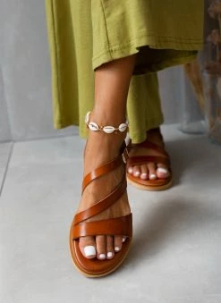 Σανδάλια TFP ανατομικά δερμάτινα με λοξό λουράκι - Ταμπά -The Fashion Project Κατάστημα sandalia tfp anatomika dermatina me lokso louraki 103723 hlxa