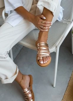 Σανδάλια δερμάτινα με λεπτά λουράκια Tfp - Χαλκός -The Fashion Project Κατάστημα sandalia tfp dermatina me lepta lourakia 103743 d072