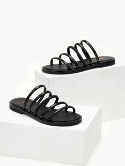 Σανδάλια δερμάτινα με στρας και λουράκια Tfp - Μαύρο -The Fashion Project Κατάστημα sandalia tfp me lourakia kai strass 105336 x472