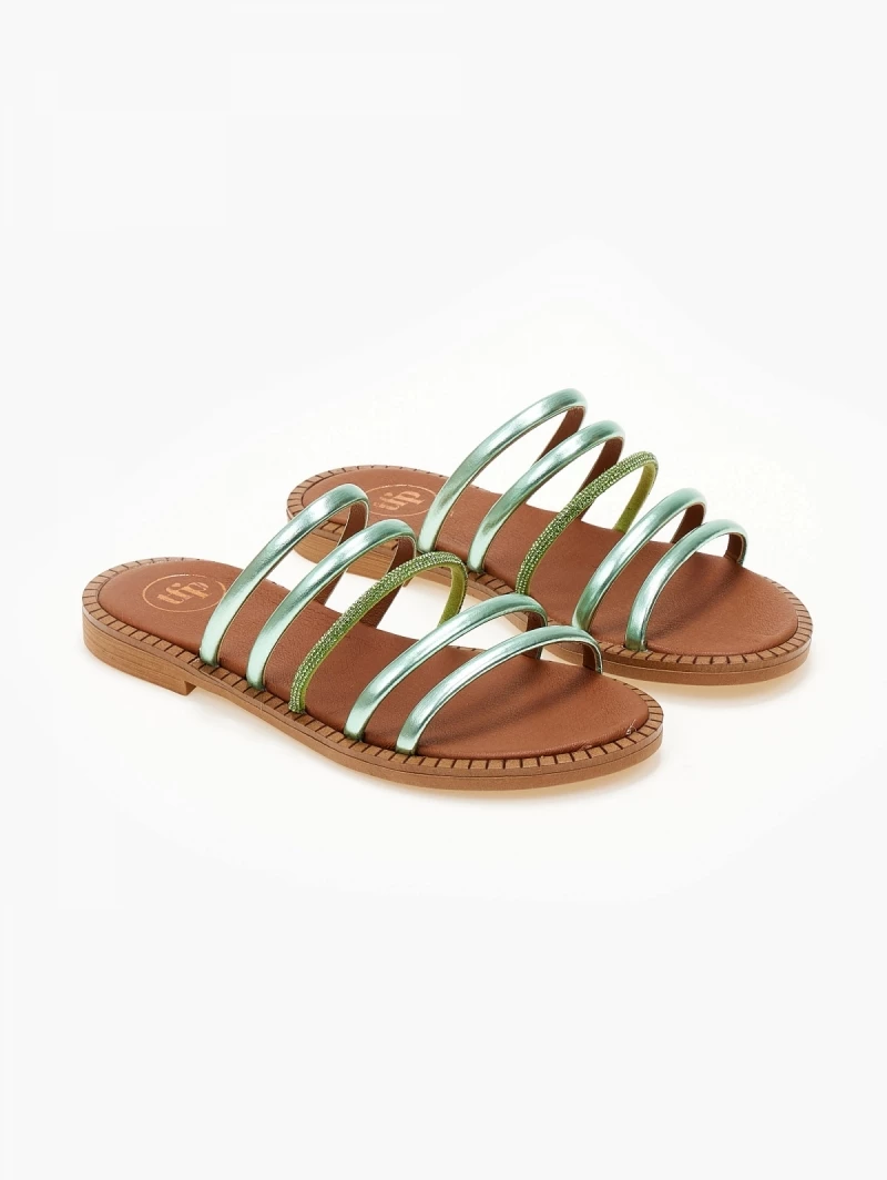 Σανδάλια δερμάτινα με στρας και λουράκια tfp - Πράσινο Σανδάλια δερμάτινα με στρας και λουράκια Tfp - Πράσινο -The Fashion Project Κατάστημα sandalia tfp me lourakia kai strass 105338