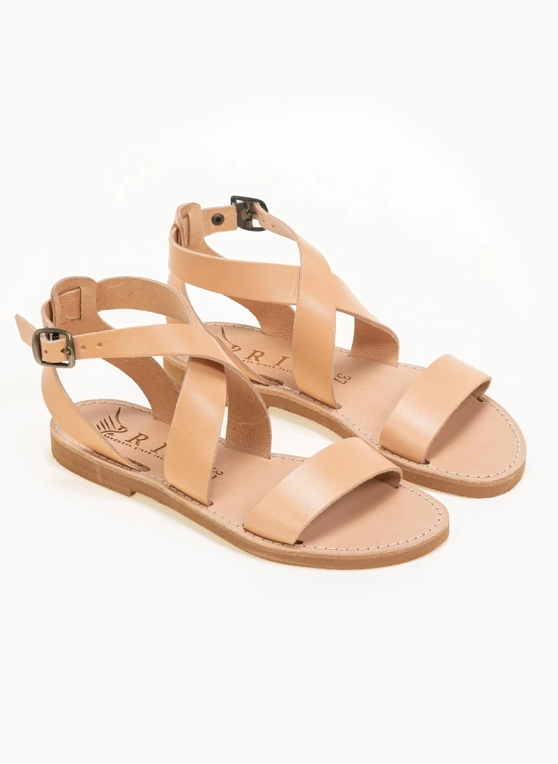 Σανδάλια δερμάτινα με crossover μπαρέτα Iris - Φυσικό Σανδάλια δερμάτινα με Crossover μπαρέτα Iris - Φυσικό -The Fashion Project Κατάστημα xeiropoiita dermatina isia pedila 90689 3eyk