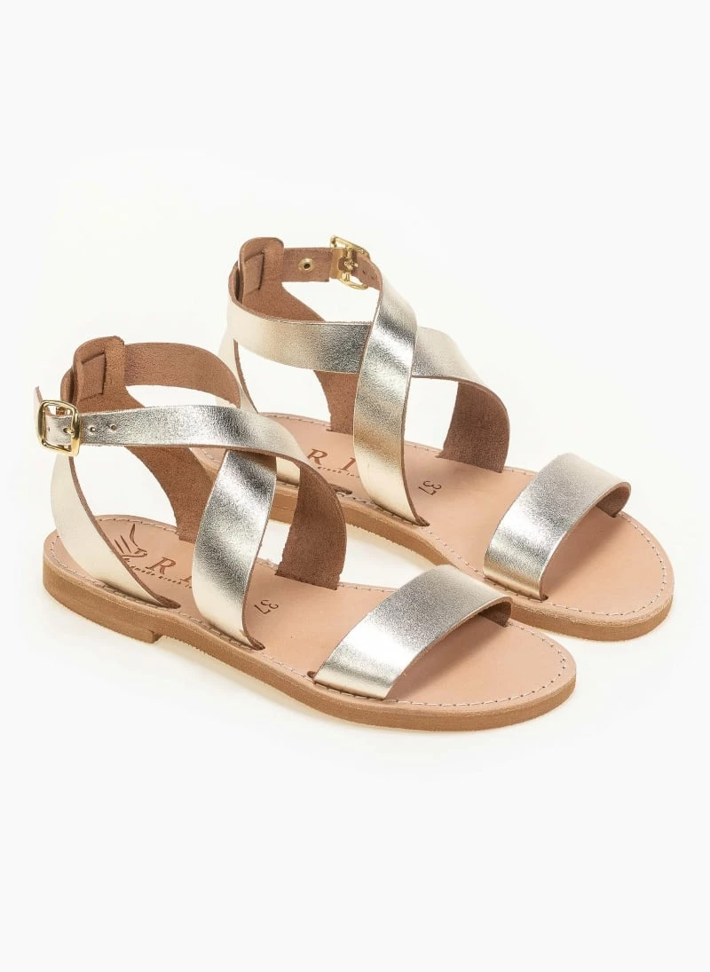 Σανδάλια δερμάτινα με crossover μπαρέτα Iris - Χρυσό Σανδάλια δερμάτινα με Crossover μπαρέτα Iris - Χρυσό -The Fashion Project Κατάστημα xeiropoiita dermatina isia pedila 90690